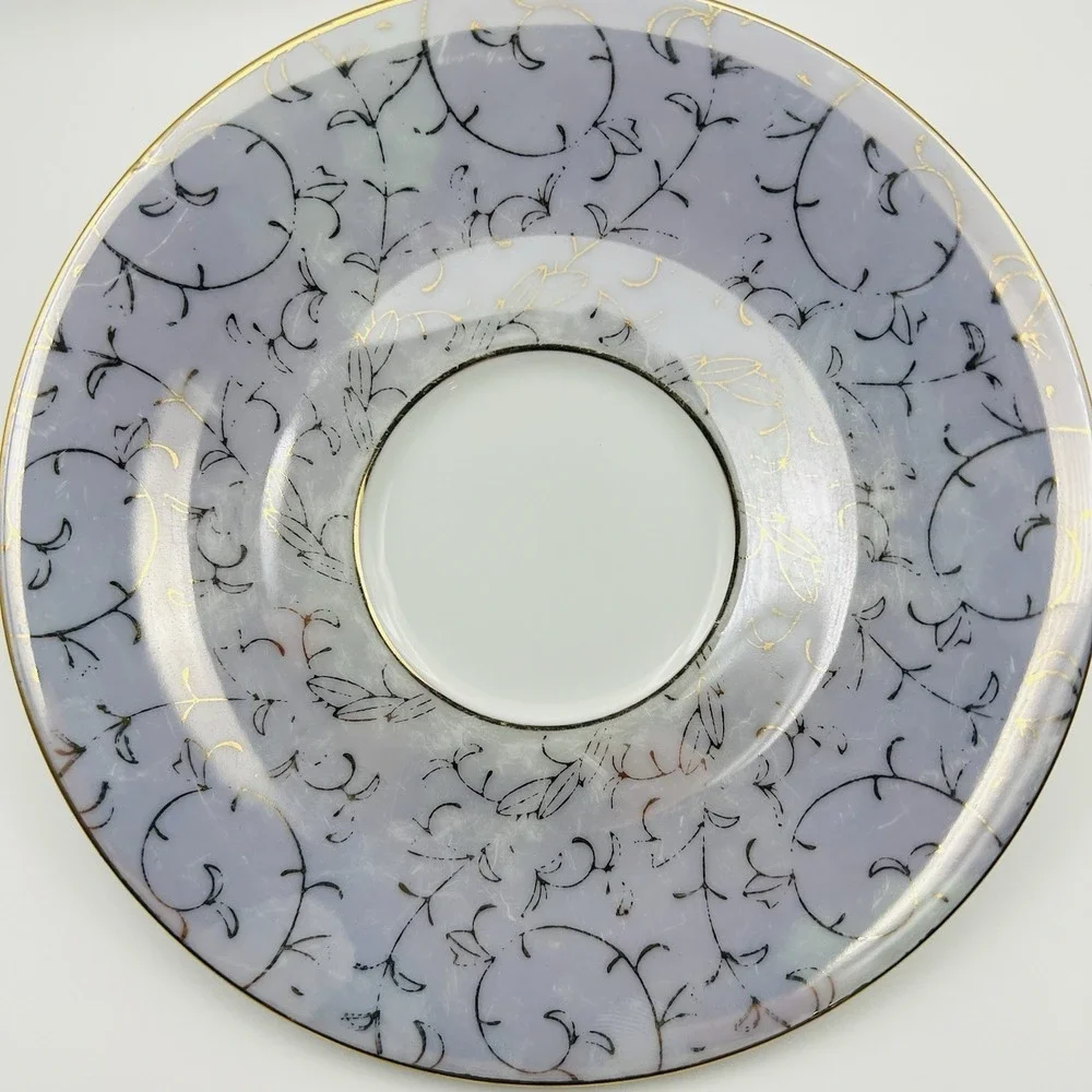 Norleans Teacup Saucer Set Lavender Gold Scroll Porcelain Japan Vintage Tea Cup